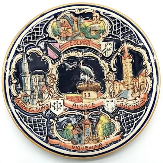 Assiette en Faience décorée de Villes d'Alsace
