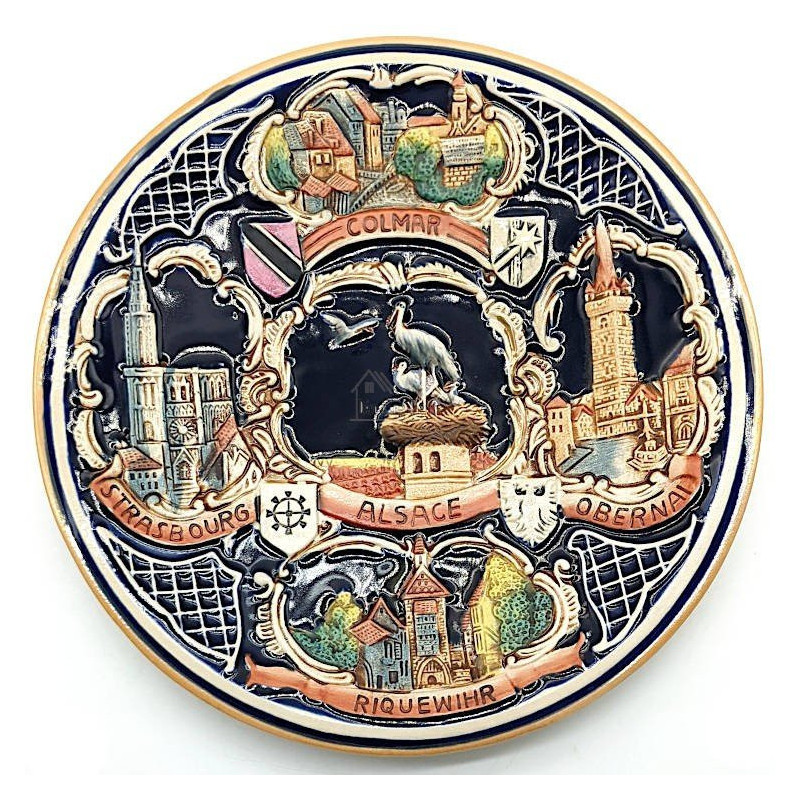 Assiette en Faience décorée de Villes d'Alsace