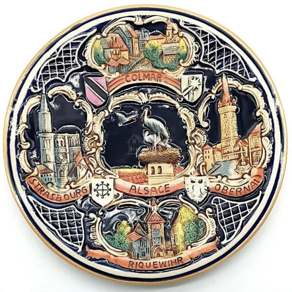 Assiette en Faience décorée de Villes d'Alsace