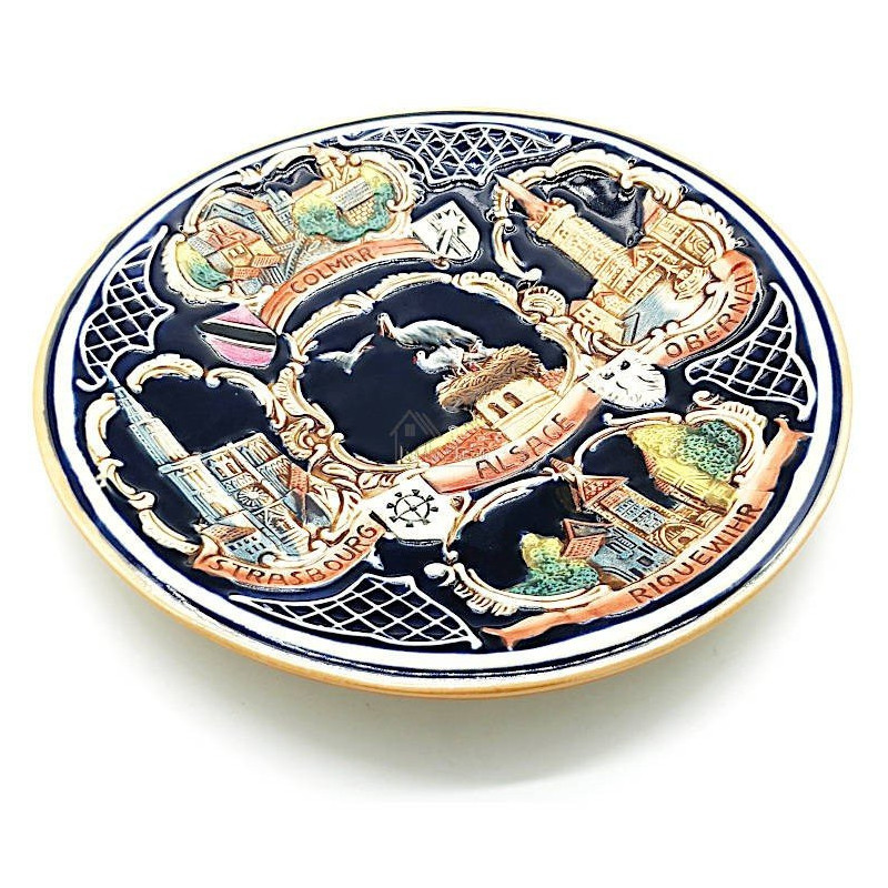 Assiette en Faience décorée de Villes d'Alsace