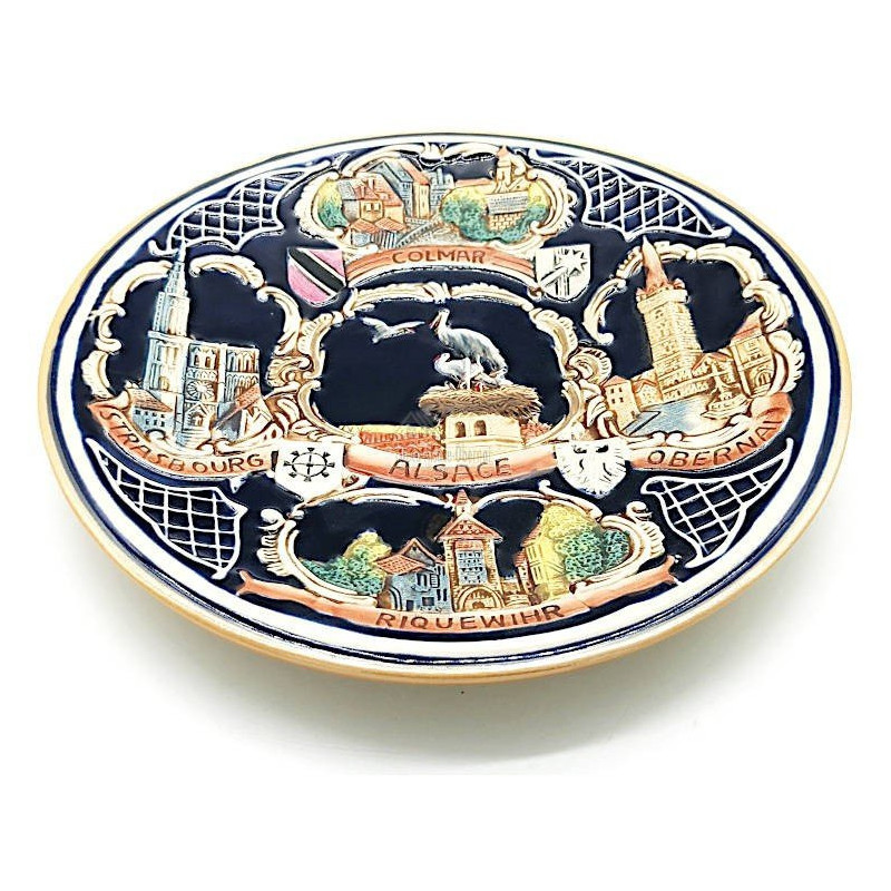 Assiette en Faience décorée de Villes d'Alsace