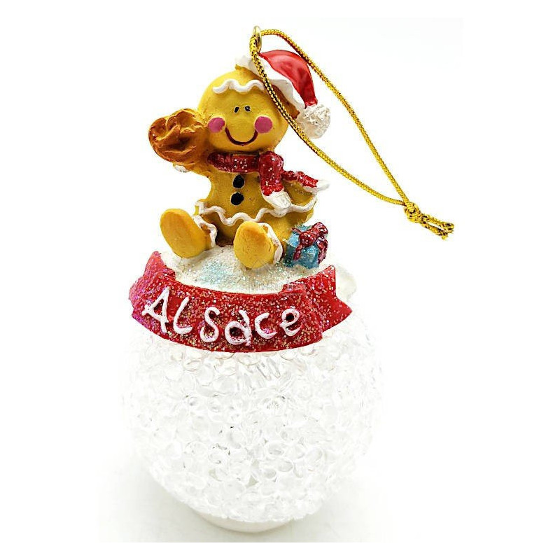 Boule de Noël avec Led et Mannele d'Alsace à suspendre