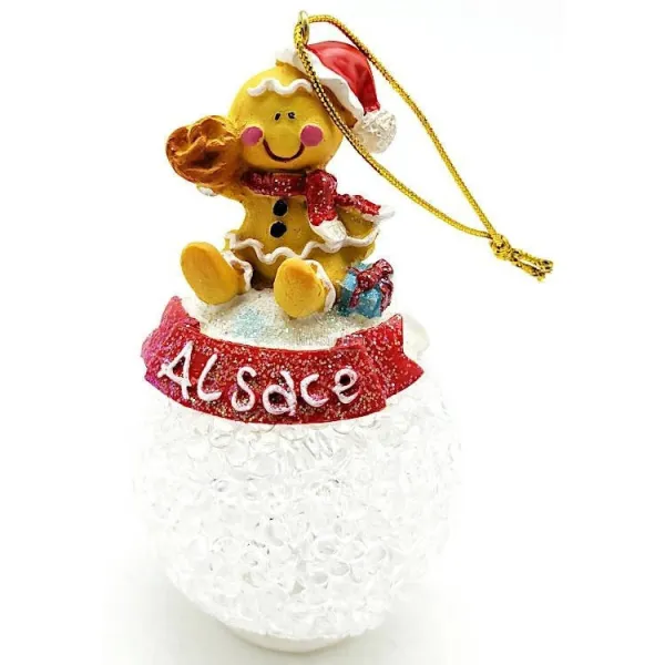 Boule de Noël avec Led et Mannele d'Alsace à suspendre