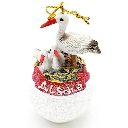 Boule de Noël avec Led et Cigognes d'Alsace à suspendre