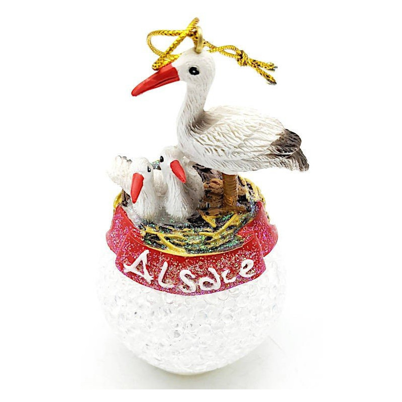 Boule de Noël avec Led et Cigognes d'Alsace à suspendre