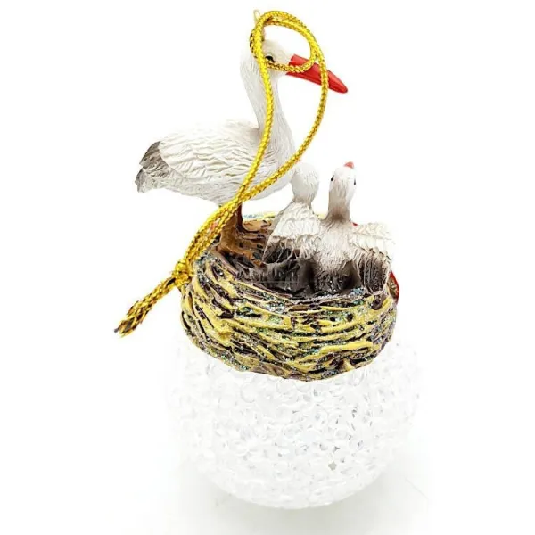 Boule de Noël avec Led et Cigognes d'Alsace à suspendre
