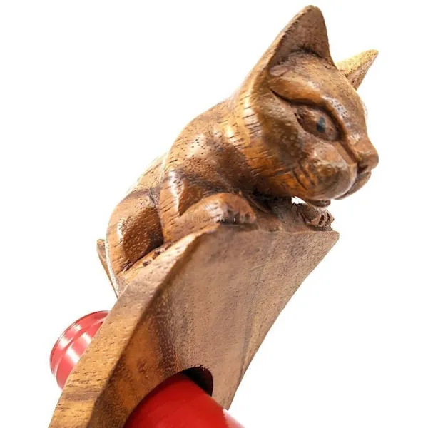 Support Bouteille à Vin à bascule avec Chat en Bois de Suar