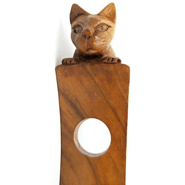 Support Bouteille à Vin à bascule avec Chat en Bois de Suar