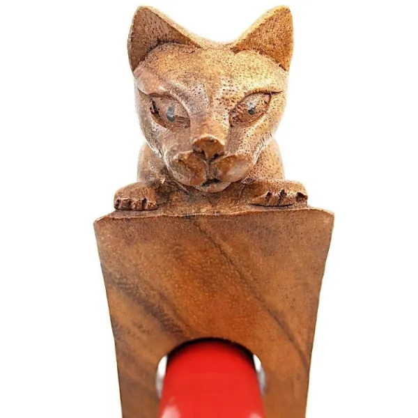 Support Bouteille à Vin à bascule avec Chat en Bois de Suar