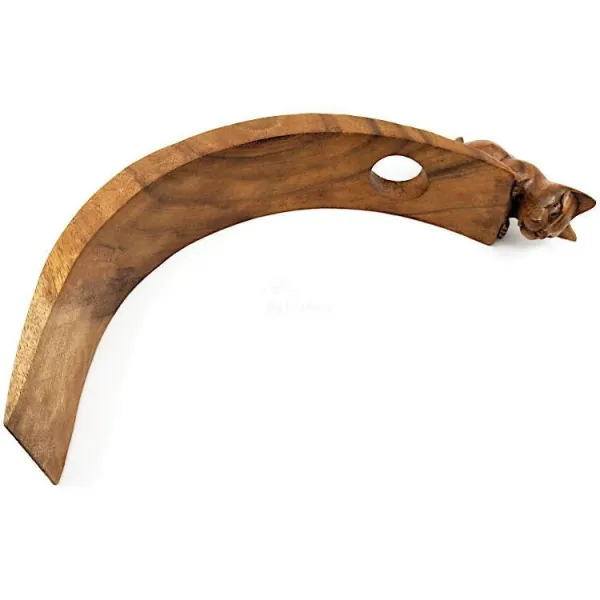 Schaukelnder Weinflaschenhalter mit Katze aus Suar-Holz