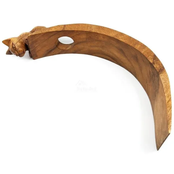 Schaukelnder Weinflaschenhalter mit Katze aus Suar-Holz