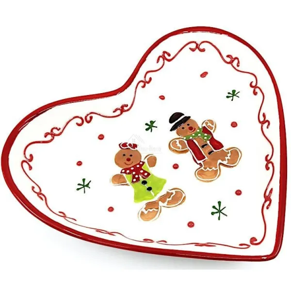 Plat Coeur décor Manneles en Pain d'Épices Alsacien en Céramique