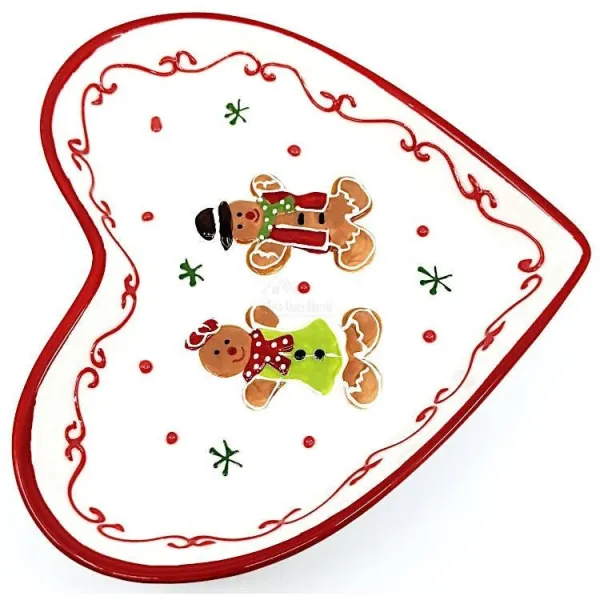 Plat Coeur décor Manneles en Pain d'Épices Alsacien en Céramique