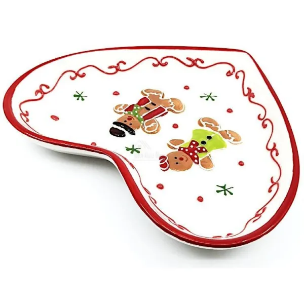 Plat Coeur décor Manneles en Pain d'Épices Alsacien en Céramique