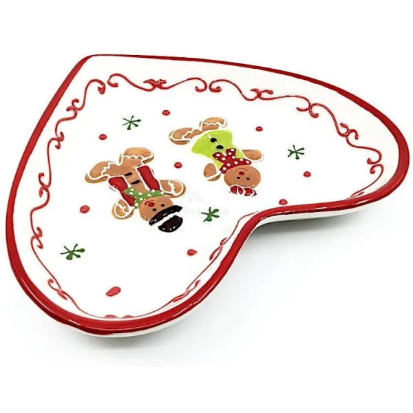 Plat Coeur décor Manneles en Pain d'Épices Alsacien en Céramique