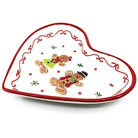 Plat Coeur décor Manneles en Pain d'Épices Alsacien en Céramique
