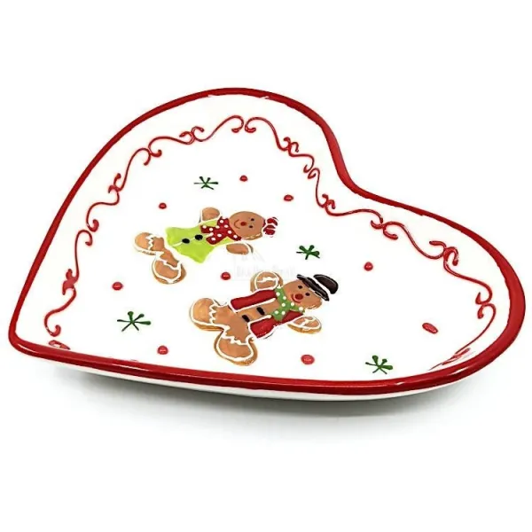 Plat Coeur décor Manneles en Pain d'Épices Alsacien en Céramique