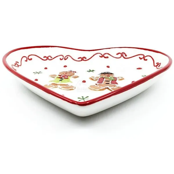 Plat Coeur décor Manneles en Pain d'Épices Alsacien en Céramique