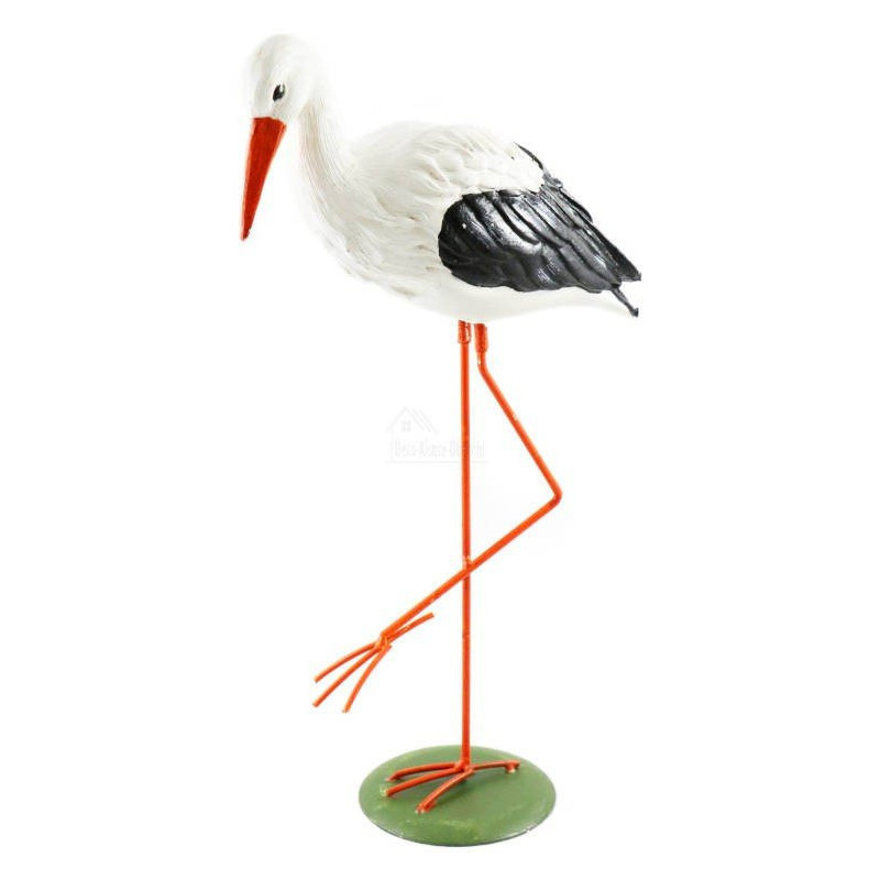 Dekorativer Storch in Harz und Metall 43 cm