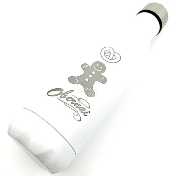 Weiße Isolierflasche aus Stahl mit Lebkuchen und Brezeldekor Obernai