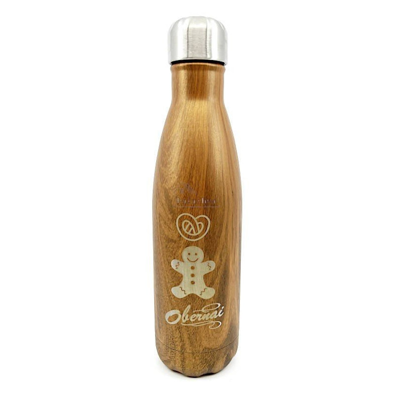 Wooden effect insulated steel bottle with Gingerbread and Pretzel design Obernai