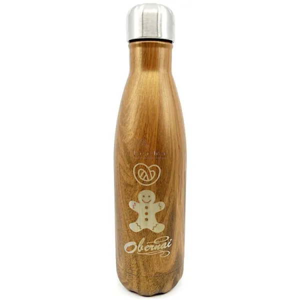 Wooden effect insulated steel bottle with Gingerbread and Pretzel design Obernai