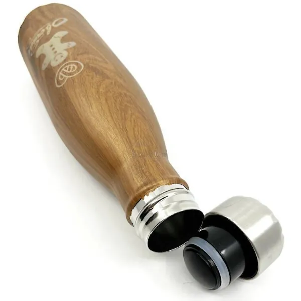 Wooden effect insulated steel bottle with Gingerbread and Pretzel design Obernai
