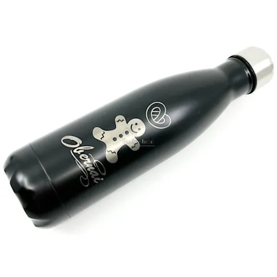 Bouteille isotherme Noire en Acier décor Pain d'Epices et Bretzel Obernai