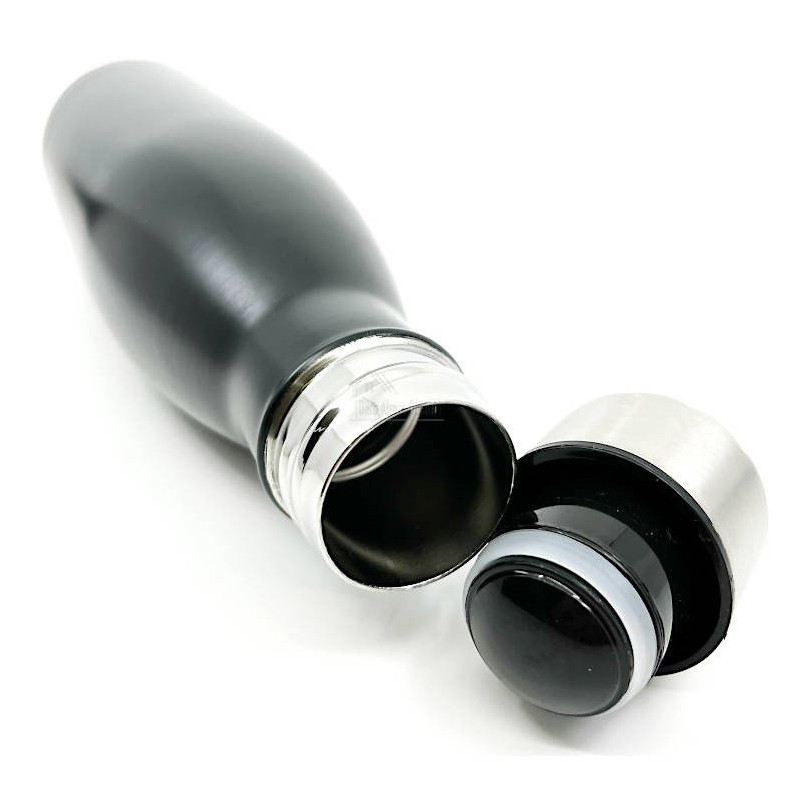 Schwarze Isolierflasche aus Stahl mit Lebkuchen und Brezeldekor Obernai