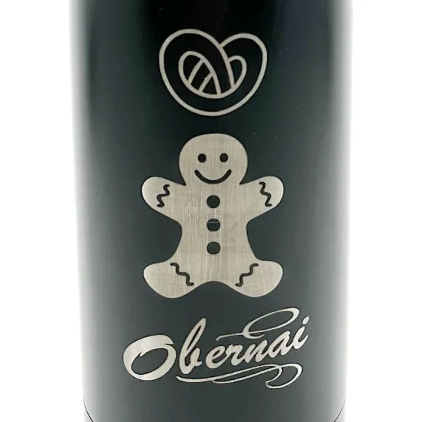 Schwarze Isolierflasche aus Stahl mit Lebkuchen und Brezeldekor Obernai