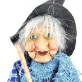 Hanging Alsatian Witch with glasses and blue checkered dress 30 cm