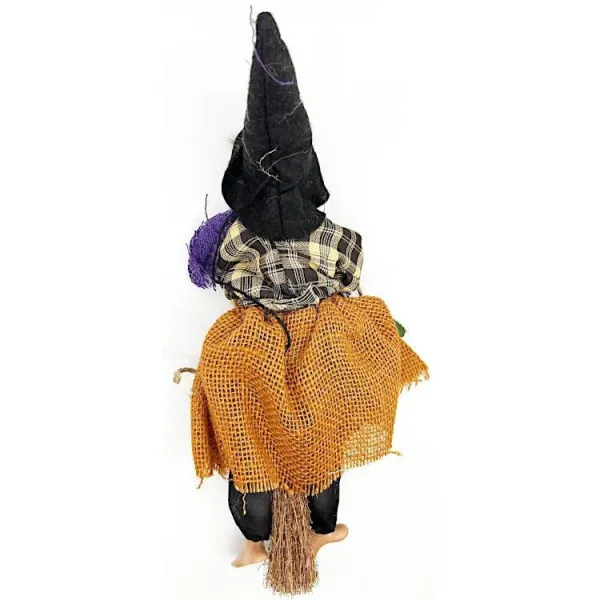 Alsatian Witch to hang with glasses and beige checkered dress 30 cm