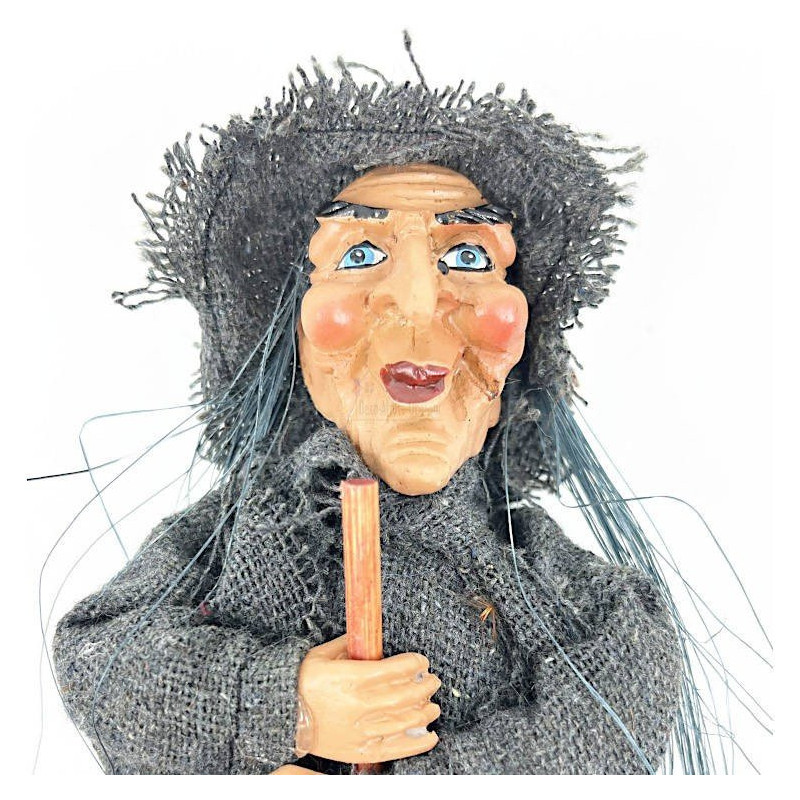 Alsatian Witch to hang with grey waistcoat and blue dress 27 cm