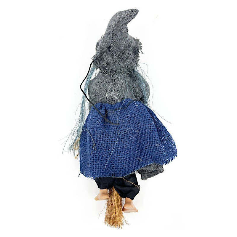 Alsatian Witch to hang with grey waistcoat and blue dress 27 cm
