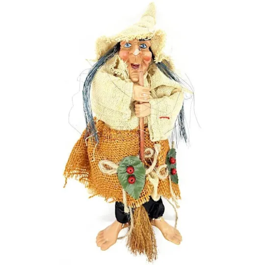 Heks Elzas om op te hangen met Crèmekleurig Vest en Okergele Jurk 27 cm