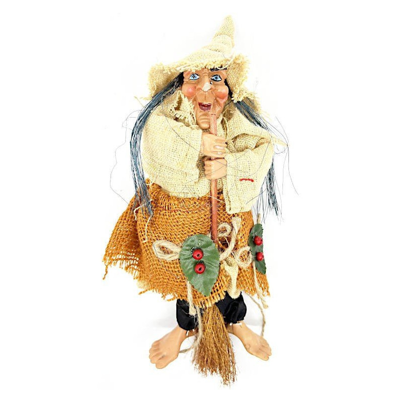 Sorcière d'Alsace à suspendre avec Gilet écru et robe ocre 27 cm