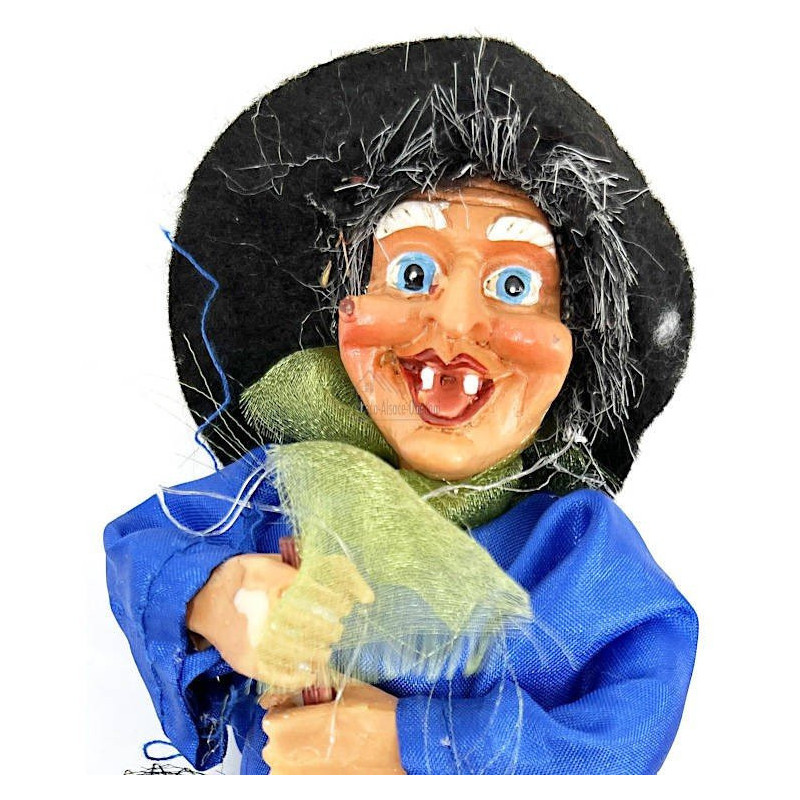 Elsässer Hexe zum Aufhängen mit blauem Satinkleid 18 cm
