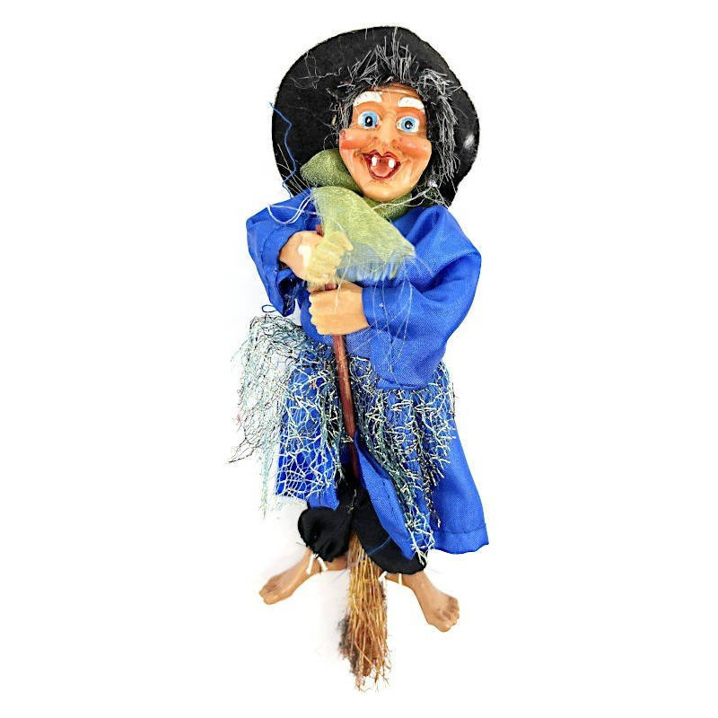Sorcière d'Alsace à suspendre avec robe satinée bleue 18 cm