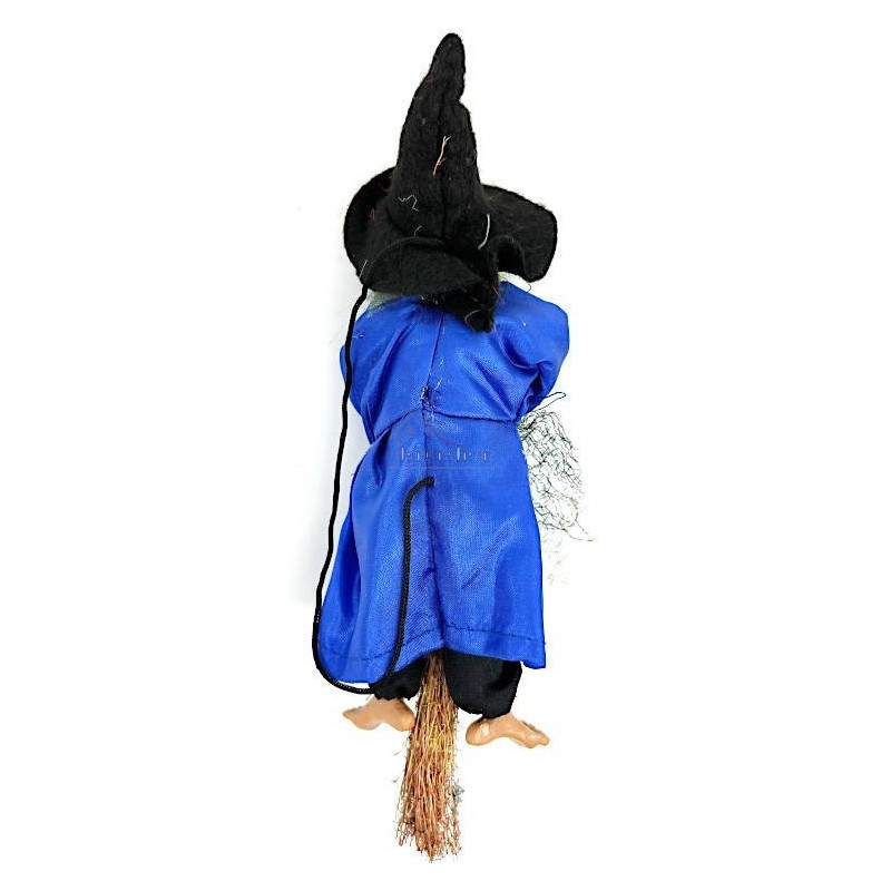 Sorcière d'Alsace à suspendre avec robe satinée bleue 18 cm