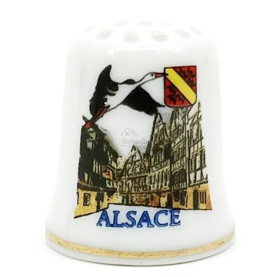 Dé à Coudre en Céramique Décor Cigogne d'Alsace