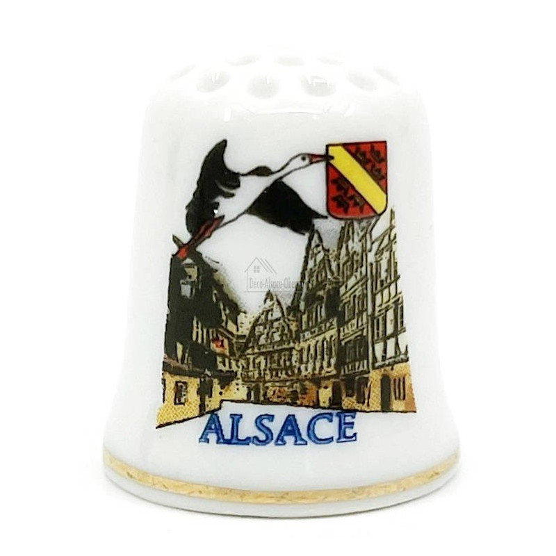 Dé à Coudre en Céramique Décor Cigogne d'Alsace