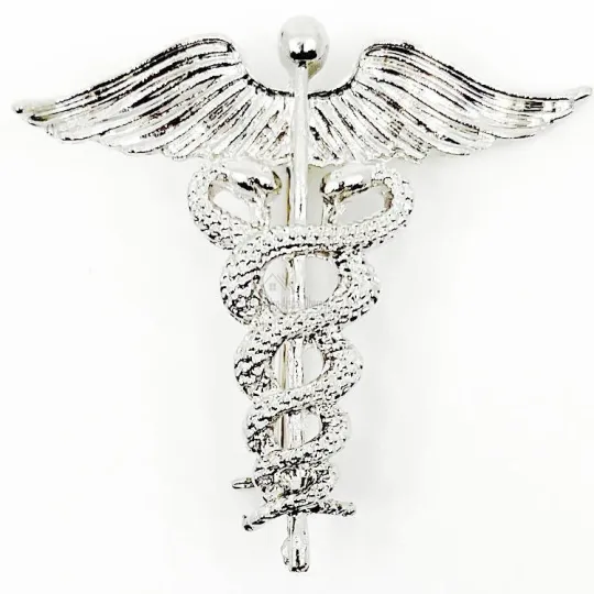 Broche Fantaisie Caducée argenté en métal