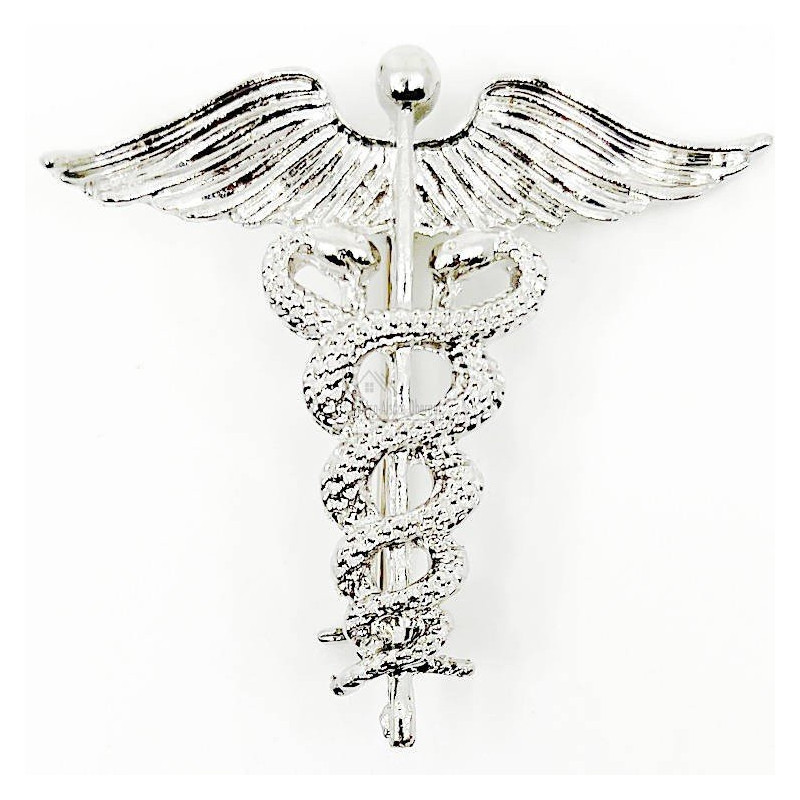 Fantasiebrosche Silberner Caduceus aus Metall