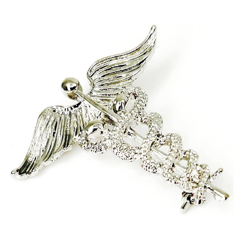 Fantasiebrosche Silberner Caduceus aus Metall