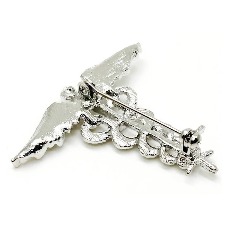 Broche Fantaisie Caducée argenté en métal