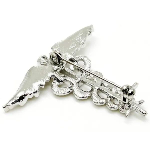 Fantasiebrosche Silberner Caduceus aus Metall