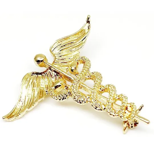 Broche Fantasie Caduceus goudkleurig in metaal