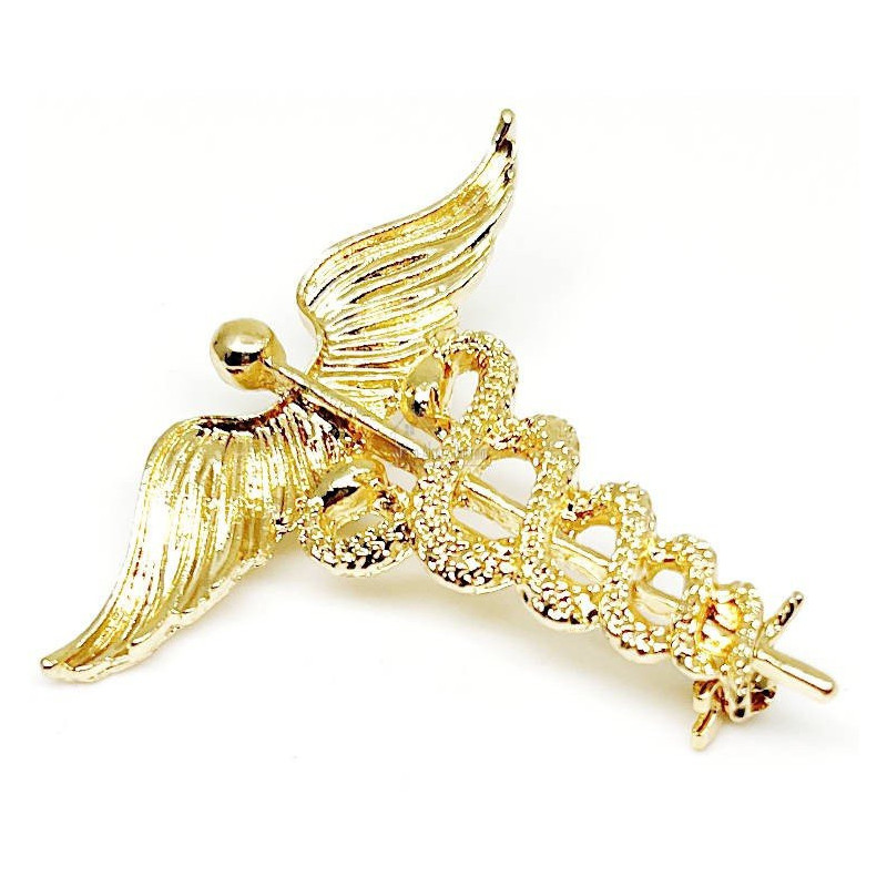 Broche Fantaisie Caducée doré en métal