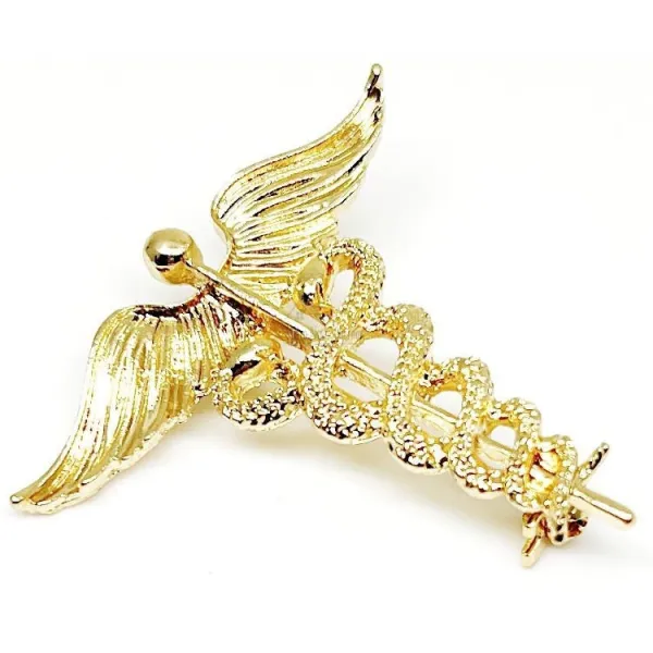 Broche Fantaisie Caducée doré en métal