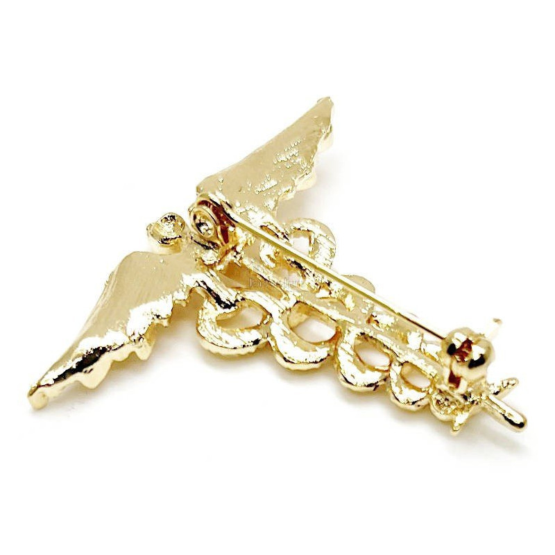 Broche Fantaisie Caducée doré en métal